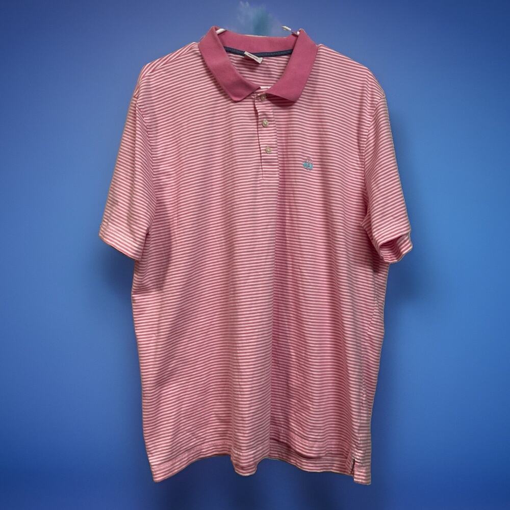 BROOKS BROTHERS Short Sleeve Polo Pink White Stripe 100% Cotton Men’s Size XXL